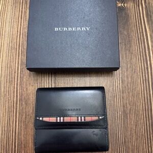 Burberry Black Leather Card Holder with Check Accent